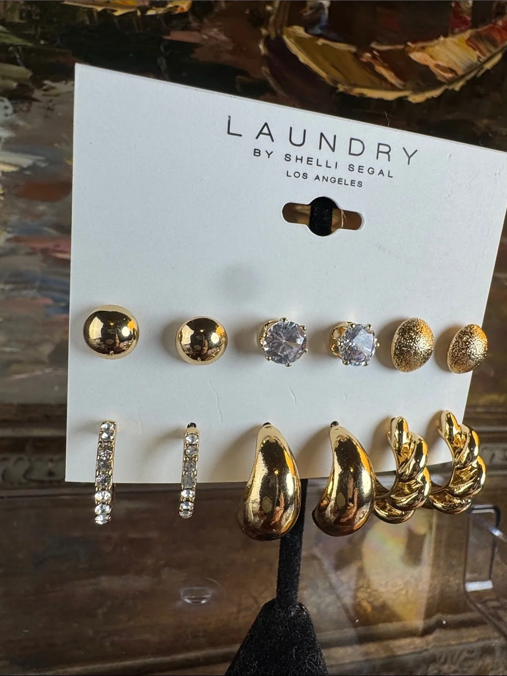 0733-Laundry By Shelli Segal Gold‎ Tone Mixed Earring Set with Clear Stones